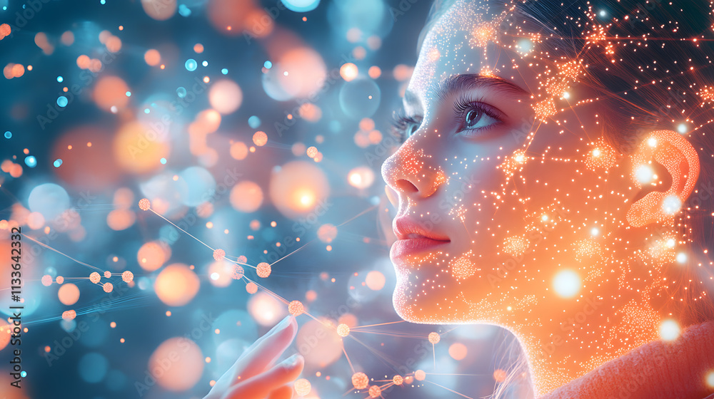 Skincare model and Cosmetic Innovation, Blending Organic Patterns, Bioluminescence, and Minimalist 3D Aesthetics. Skincare model and Cosmetic Innovation, Blending Organic Patterns, Bioluminescence, and Minimalist 3D Aesthetics.