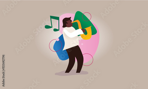 Photography Stylish flat illustrations of Jazz musicians playing music