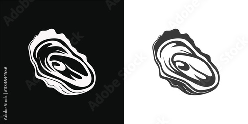 Stylized Black and White Oyster Shell Vector Illustration