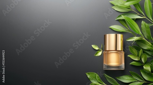 Elegant Perfume Bottle with Green Leaf Accents photo