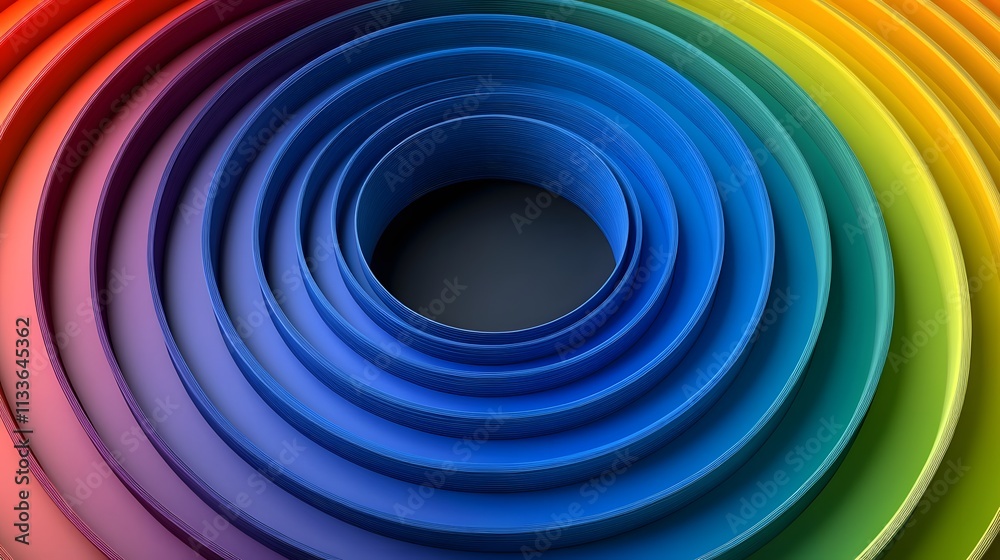 Abstract colorful concentric circles receding into a dark center. Abstract colorful concentric circles receding into a dark center.