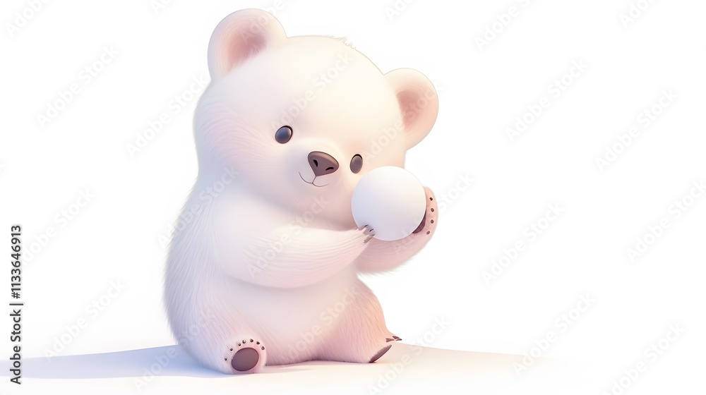 Cute cartoon polar bear playing with a snowball in soft colors Cute cartoon polar bear playing with a snowball in soft colors