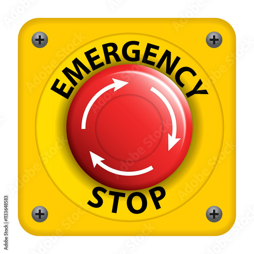 Emergency Stop Button. Red Mushroom Push Button Switch Station. Vector.