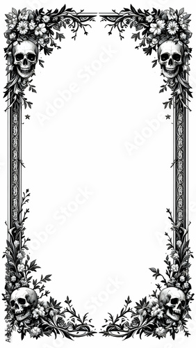 Skull and bones border frame
