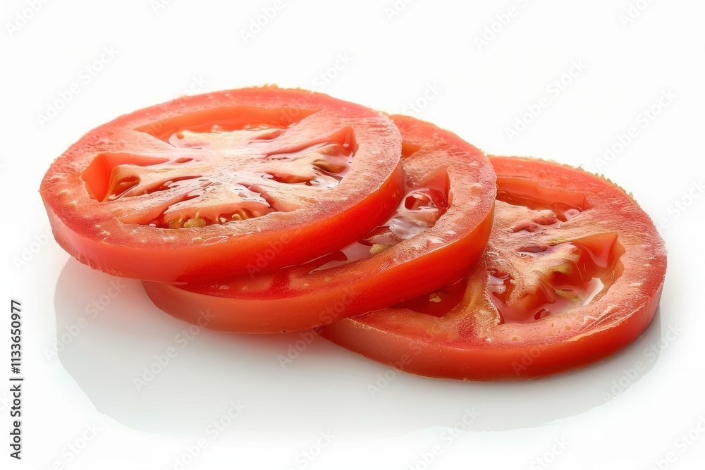 Fresh Tomato Slices Arranged Neatly on a Clean White Background for Culinary Presentation. Generative AI Fresh Tomato Slices Arranged Neatly on a Clean White Background for Culinary Presentation. Generative AI