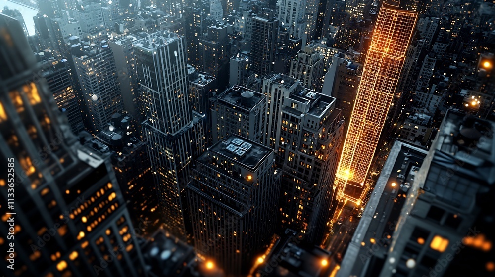 A futuristic cityscape with a virtual twin overlay displaying real time analytics glowing networks and 3D modeling of the buildings leaving copy space on the right side of the frame A futuristic cityscape with a virtual twin overlay displaying real time analytics glowing networks and 3D modeling of the buildings leaving copy space on the right side of the frame