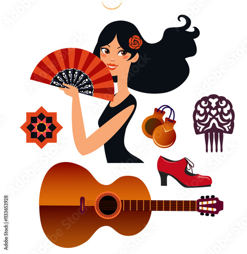 set of flamenco flat vector icons