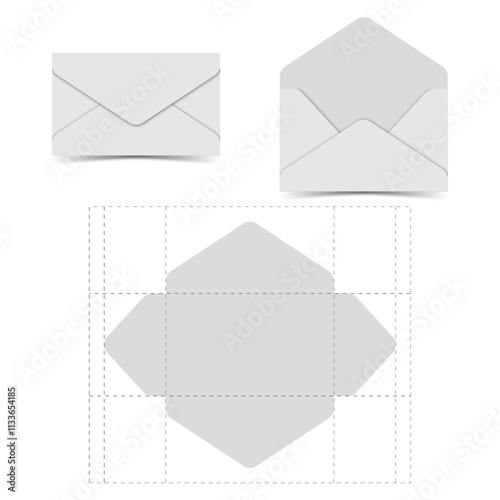 PAPER MOCKUP 63 blank envelope design template with cutting and folding guide	