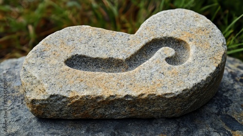 Unique carved stone with intricate design, isolated on natural background. photo