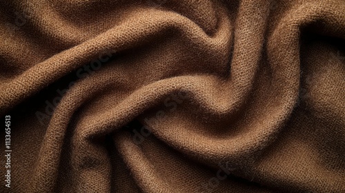 Luxurious mocha mousse style velor fabric drapes gracefully, showcasing its smooth, inviting texture. This rich brown background adds depth and warmth to any cozy interior space, perfect for comfort