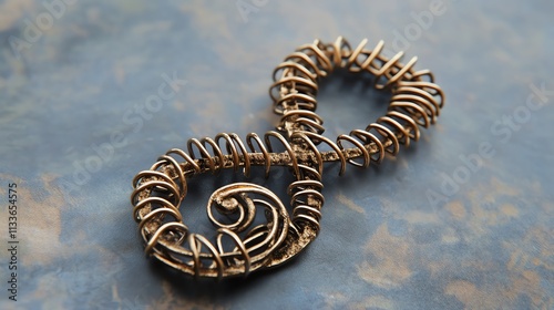 Metal wire sculpture in shape of infinity symbol, isolated on a textured background photo