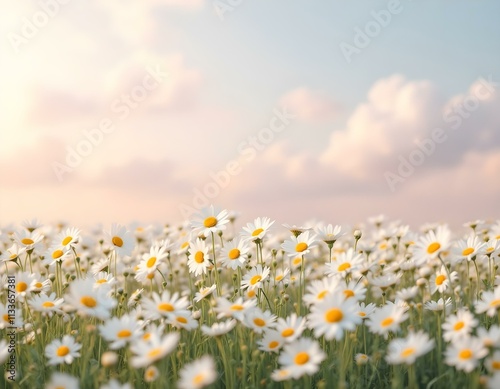 daisies, field, white, flowers, background, pastel, gradient, sky, nature, floral, scenery, serene, beautiful, peaceful, tranquil, minimal, colorful, elegant, vibrant, natural, botanical, countryside, photo