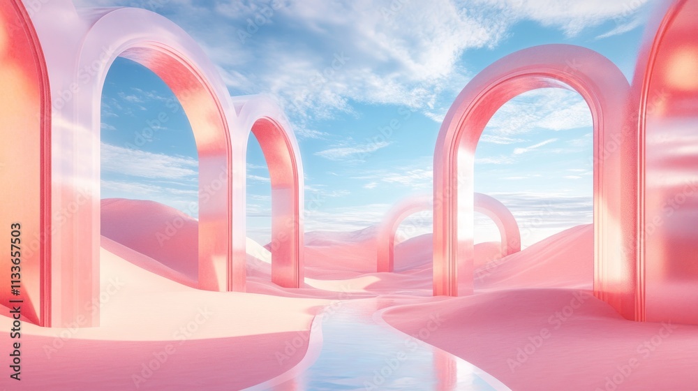 Fototapeta premium Pink Arches Frame a Pastel Desert Landscape