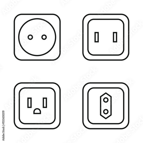 Editable Set Icon of Electrical Outlets, Vector illustration isolated on white background. using for Presentation, website or mobile app