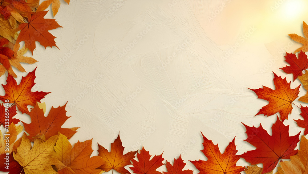 Fototapeta premium A dreamy autumn leaves wallpaper with a mix of golden, crimson, and brown leaves, softly lit to evoke the beauty of the fall season.
