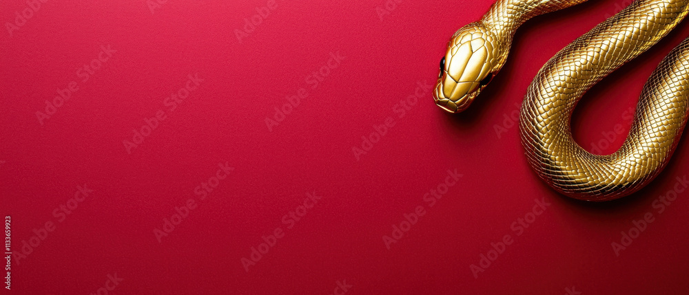 Happy Chinese New Year, Lunar Snake Year. Golden snake on a vibrant red background, exuding elegance and allure. Happy Chinese New Year, Lunar Snake Year. Golden snake on a vibrant red background, exuding elegance and allure.
