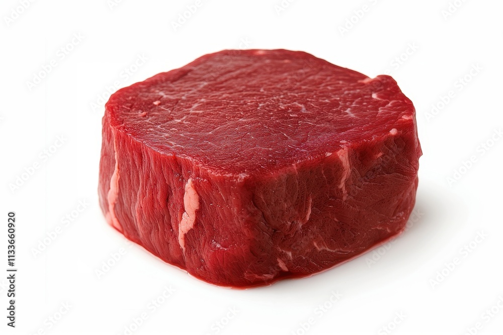 Delicate red meat cut displayed on a clean white background in natural light Delicate red meat cut displayed on a clean white background in natural light