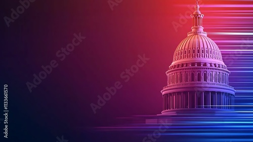 Financial data, government building. A stylized image of the U.S. Capitol dome with vibrant colors and motion effects, symbolizing government and democracy.