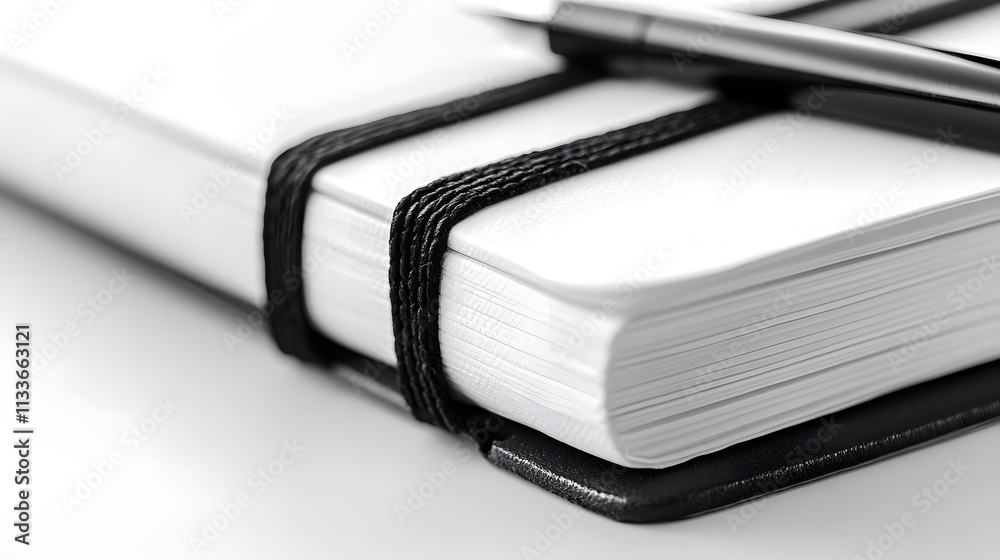 Closed notebook with black pen and tie. Closed notebook with black pen and tie.