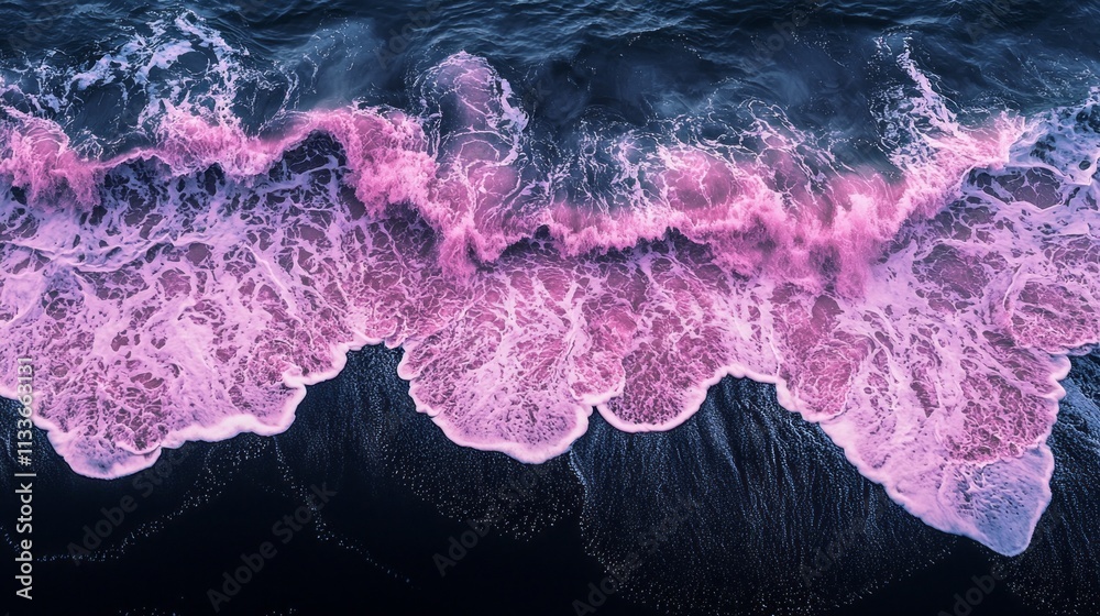 custom made wallpaper toronto digitalOverhead view reveals a mesmerizing contrast of pink waves meeting a rich black sand beach, creating a magical moment as day turns to night