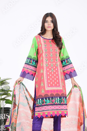 A Pakistani Model is wearing traditional dress Shalwar kameez - Kurti photo