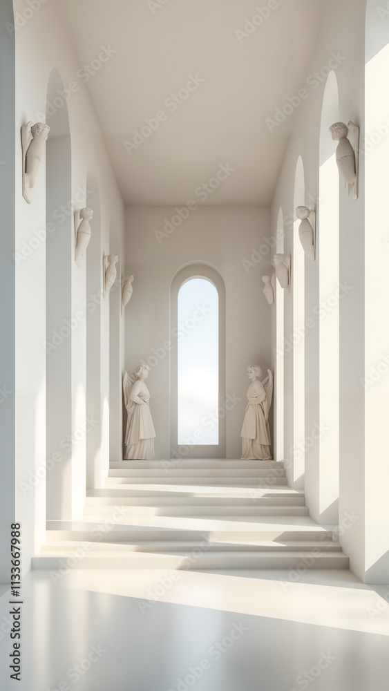 Elegant White Hall with Symmetrical Design Elegant White Hall with Symmetrical Design