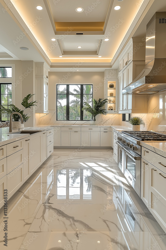 Photographie immobilière d'une cuisine moderne et fonctionnelle avec îlot spacieux et appareils haut de gamme Photographie immobilière d'une cuisine moderne et fonctionnelle avec îlot spacieux et appareils haut de gamme