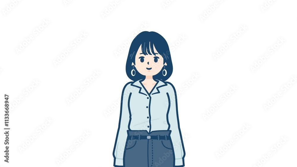 Shirt woman_Blink and smile quietly_with alpha channel Shirt woman_Blink and smile quietly_with alpha channel