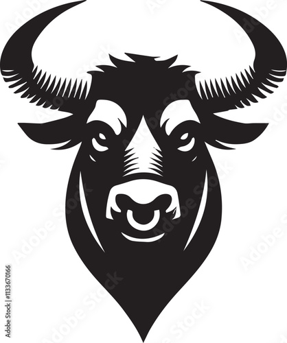 Bull head with exaggerated sharp horns minimalist style vector silhouette