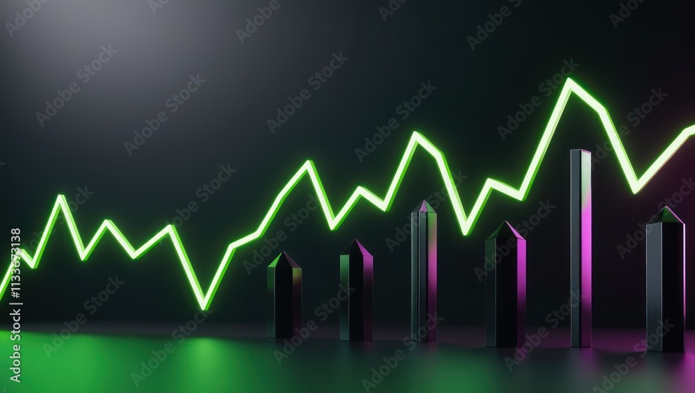 Abstract Neon Green Growth Chart with Black Pillars Abstract Neon Green Growth Chart with Black Pillars