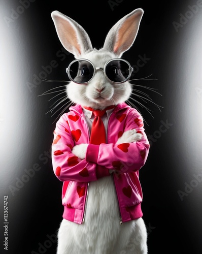 cool rabbit boss, wearing a unique elegant suit, animal generative AI photo