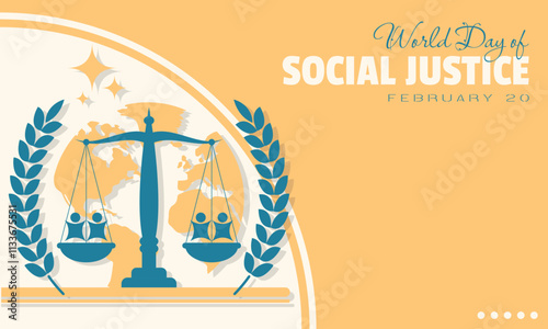 World Day of Social Justice template with human on balanced scale and copy space area