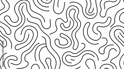 Whimsical line doodle seamless pattern with swirling squiggles, energetic shapes, and playful details, ideal for vibrant kid-centric designs photo