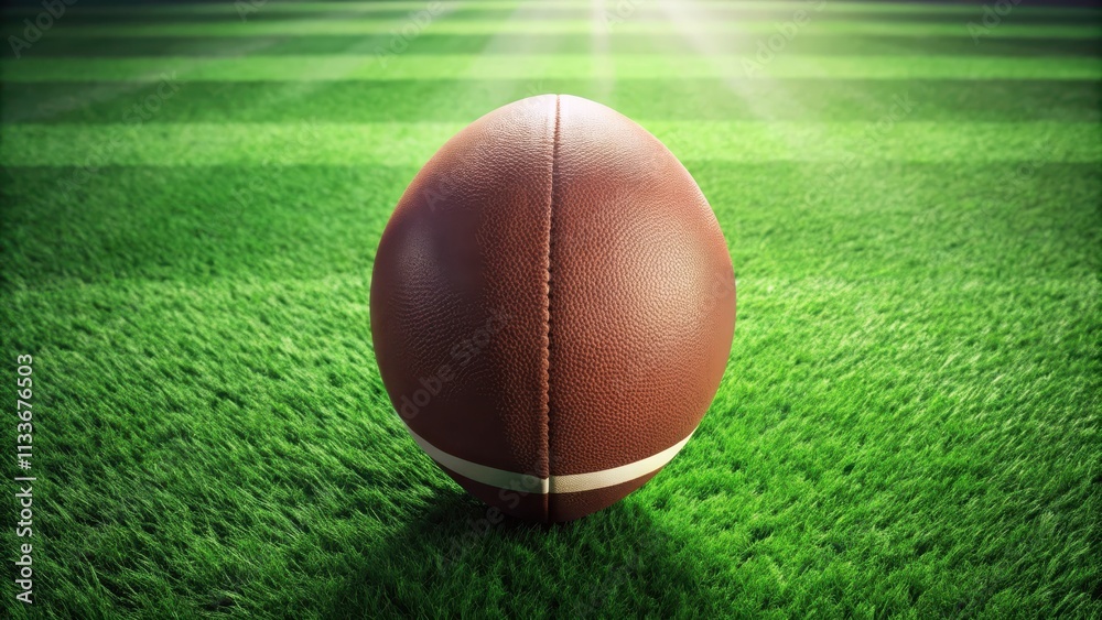 Rugby Ball on Lush Green Field, green rugby ball, rugby field, lush grass Rugby Ball on Lush Green Field, green rugby ball, rugby field, lush grass