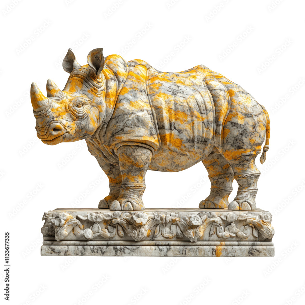 Fototapeta premium Marble Rhinoceros Sculpture on Transparent Background
