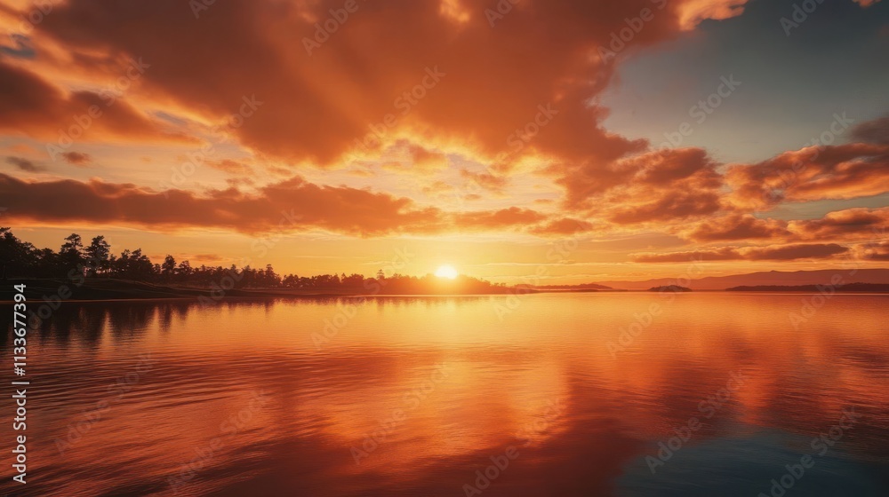 Stunning sunset landscape over tranquil sea waters. Stunning sunset landscape over tranquil sea waters.