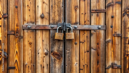 Wallpaper Mural Doors with bar locked using a padlock on a wooden gate, bars, locks, gates, doors, security, padlocks, wood, metal, outdoor Torontodigital.ca