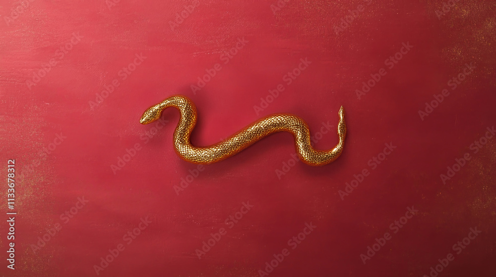 Fototapeta premium Chinese New Year 2025 , year of the snake,Golden Chinese Zodiac Snake on Red Background Symbol of Prosperity and Wealth,with copy space