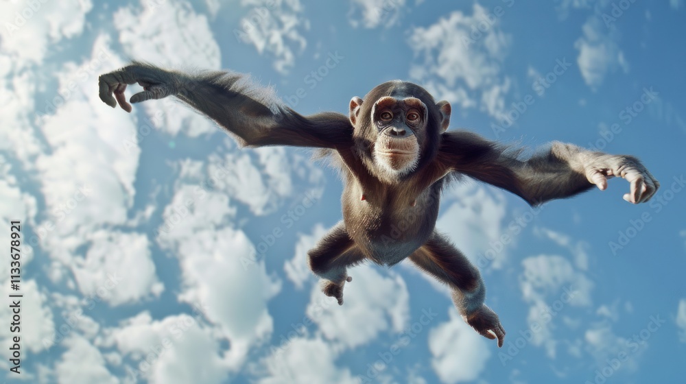 Monkeys are happily parachuting against a beautiful sky background Monkeys are happily parachuting against a beautiful sky background