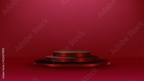 Realistic 3D background featuring a red cylindrical podium. Perfect for product display or stage showcases.