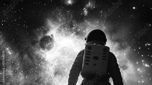 Astronaut Facing Cosmic Nebula in Space photo