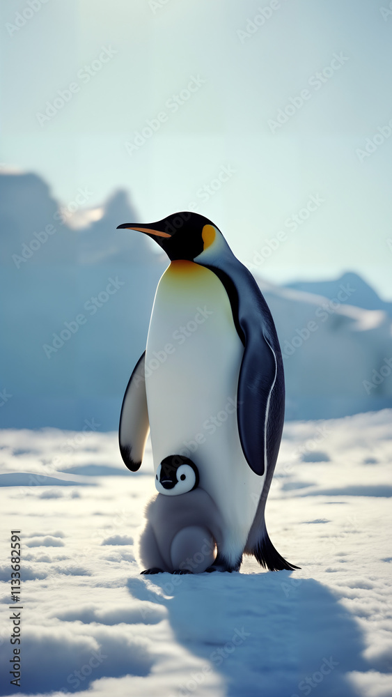 Fototapeta premium Emperor Penguin and Chick in Antarctica