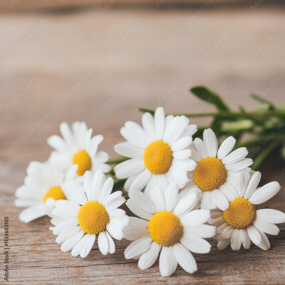 Obraz premium Beautiful daisies arranged elegantly, showcasing delicate petals and vibrant yellow centers, perfect for floral designs.