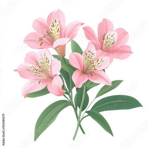 Beautiful pink lilies in full bloom, showcasing vibrant petals and lush green leaves, perfect for floral designs.