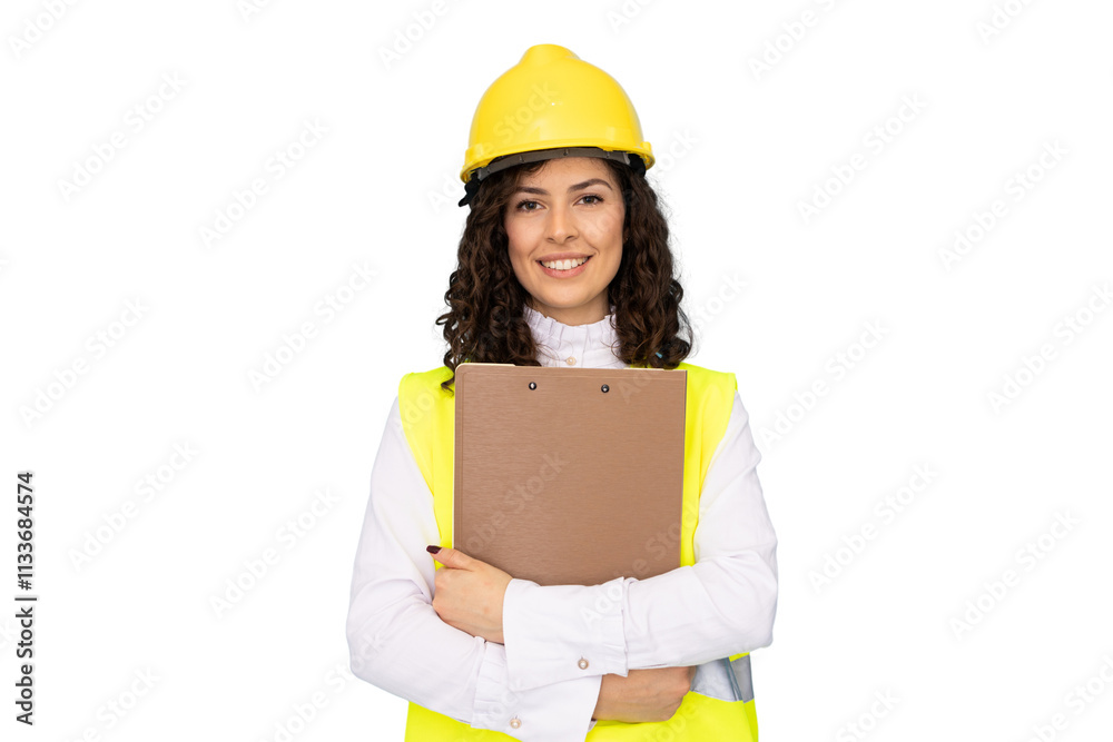 Focused Latina civil engineer in construction attire Focused Latina civil engineer in construction attire