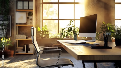 Sunlight Streams into a Modern Home Office