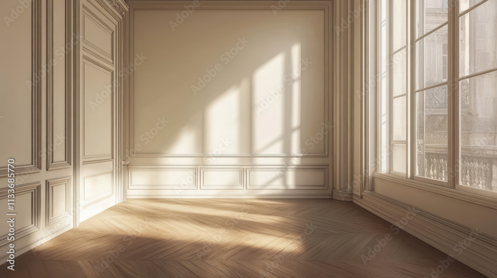 Fototapeta premium Stunning 3D rendering showcases an empty room with blank walls.