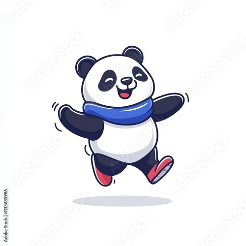 Happy panda cartoon character joyfully leaping. photo