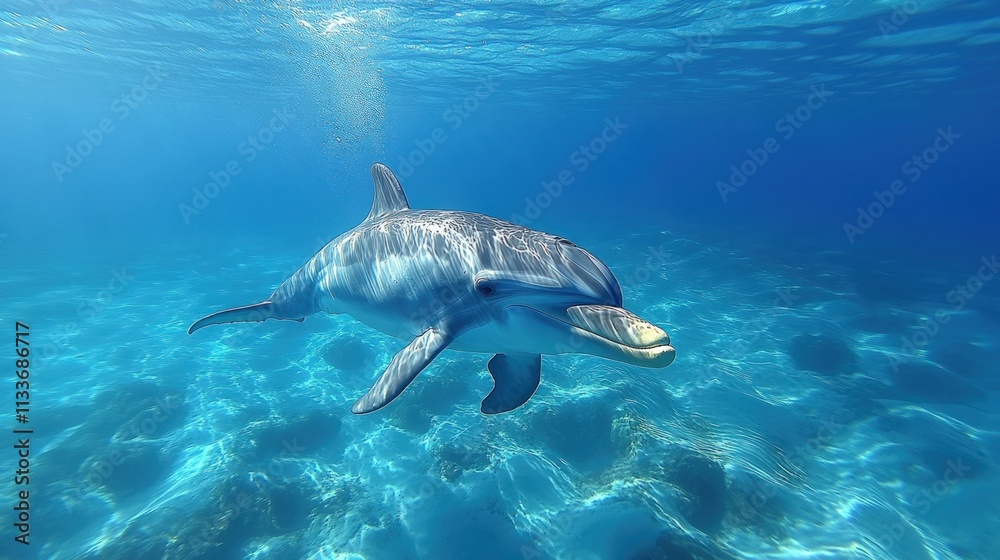 Obraz premium Dolphin swims in clear, blue ocean.