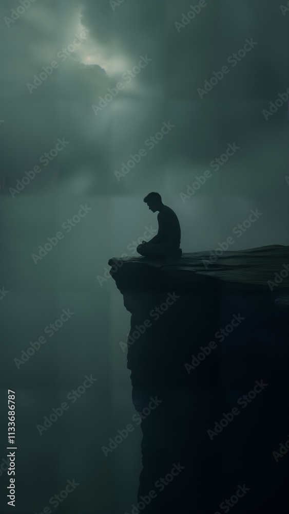 Kneeling in Solitude on the Cliff's Edge Kneeling in Solitude on the Cliff's Edge
